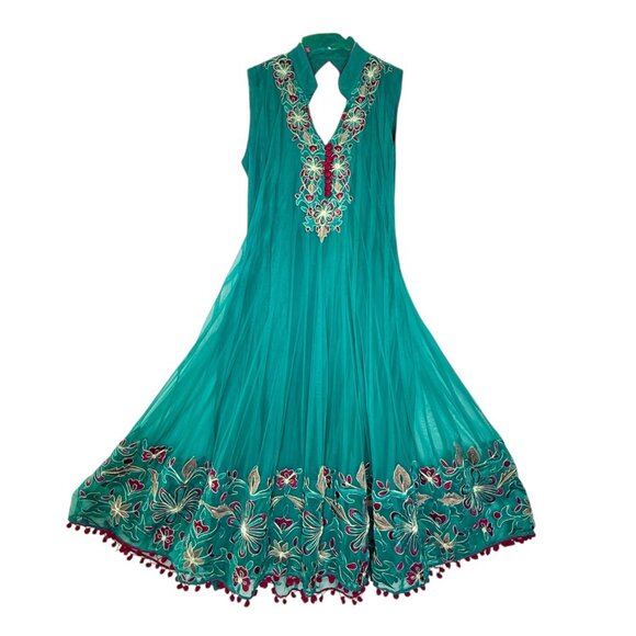 Emerald Embroidered Indian Anarkali Kurti Style Dress - Picture 7 of 8
